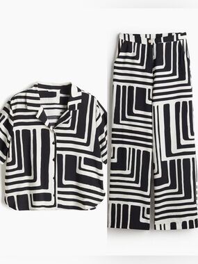 NWT H&M Resort Black & White Abstract Print Vacation Set Pants & Top Size M